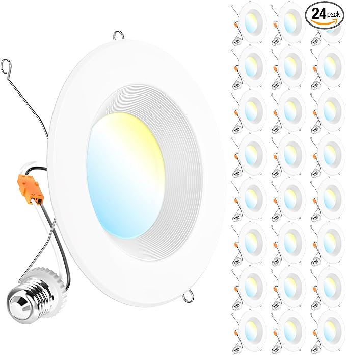 Sunco 24 Pack Retrofit LED Recessed Lighting 6 Inch, Downlight Can Lights for Ceiling, 1050 LM, 2700K/3000K/3500K/4000K/5000K, Dimmable, Baffle Trim, 13W=75W, 50000 Lifetime Hours, Damp Rated UL