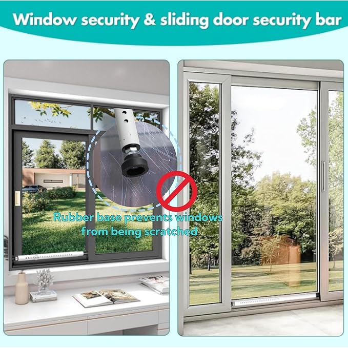 Window Security Bar, 2-in-1 Adjustable 17.9 to 51 Inch Slidingdoor Security Bar Security Bar for Home Pet Children Women Security Balcony Sliding Door Patio Door Security Apartment Window White