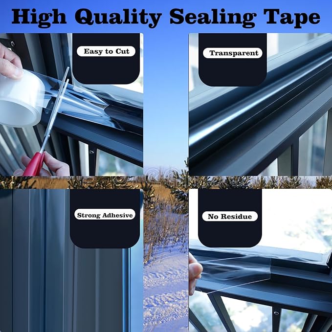 Transparent Window Weather Sealing Tape 3 Inch x 33 FT Weather Stripping Residue-Free Clear Window Insulation Tape for Doors Windows and Shower Glass Gaps (3 in * 33 FT)