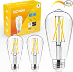 Hizashi LED Edison Bulbs, 6W, Equivalent 60W, Dimmable E26 LED Bulb, 3000K Soft White, 90+ CRI 700 Lumens, ST19 Vintage Light Bulbs, Clear Glass, Pack of 3