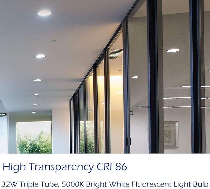 6pack PLT 32W Triple Tube Fluorescent Light Bulb, 5000K Bright White Daylight 4-Pin GX24-3 Type Base，High Transparency CRI 86