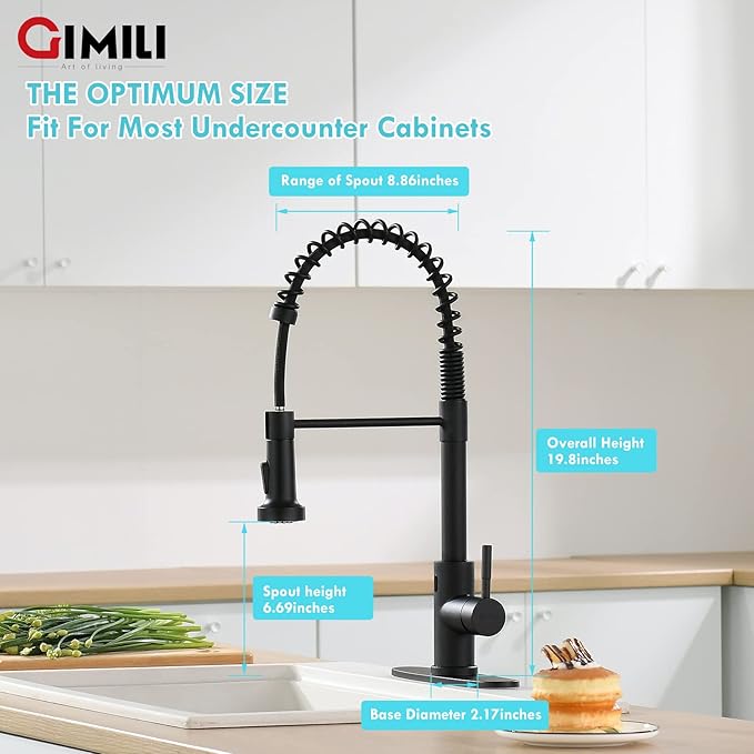 GIMILI Black Touchless Kitchen Faucet with AC Adapter, Smart Motion Sensor Hands Free Single Handle Kitchen Sink Faucet with Pull Down Sprayer, Matte Black