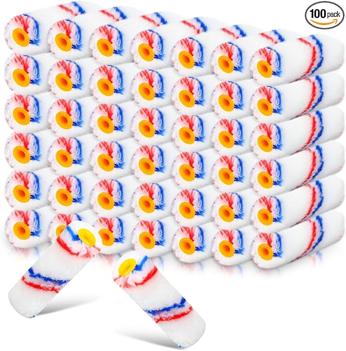 Leumoi 100 Pcs Paint Roller Covers 1/2 x 4 Inch Microfiber Paint Roller Covers Paint Brush Cover Small Roller Nap Mini House Painting Supplies for Painting Wall DIY Household Tool (Red Blue)