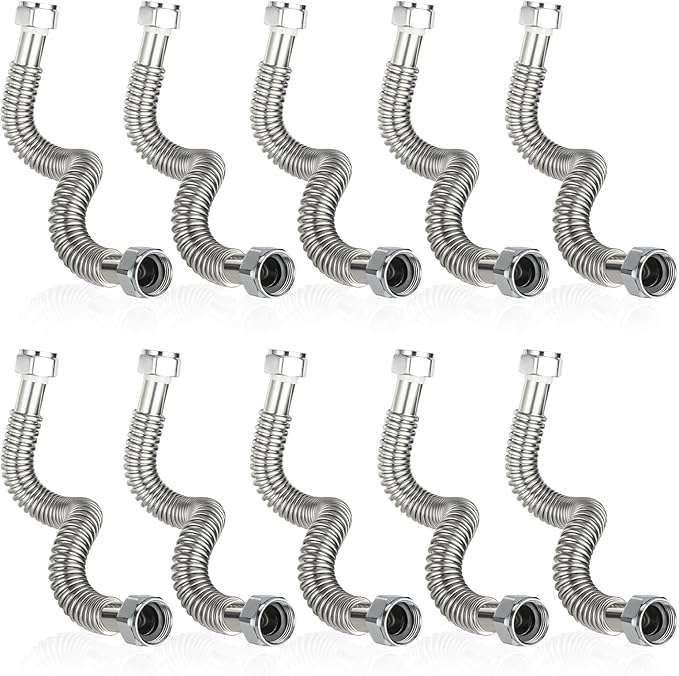 10-Pack GUOFIS Corrugated Flexible Stainless Steel Water Heater Connector,3/4" FIP x 3/4" FIP Hose for Water Heater/Water Softener(24-Inch)(HOSE040-10Pack)