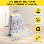 KeFanta 3 Pack Heavy Duty Commercial Mop Head Replacement,Wet Industrial Cotton Looped End String Mops Refill for Floor Cleaning,Yellow