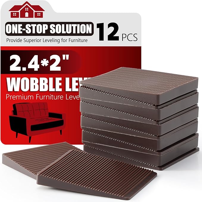 Furniture Leveler 12pcs Kit Size Variety | Multi-Purpose Rubber Shim for Leveling Feet Stable | Anti-Wobble Pad for Uneven Table, Dresser Leg, Toliet and More Furniture | Prevent from Wobbling