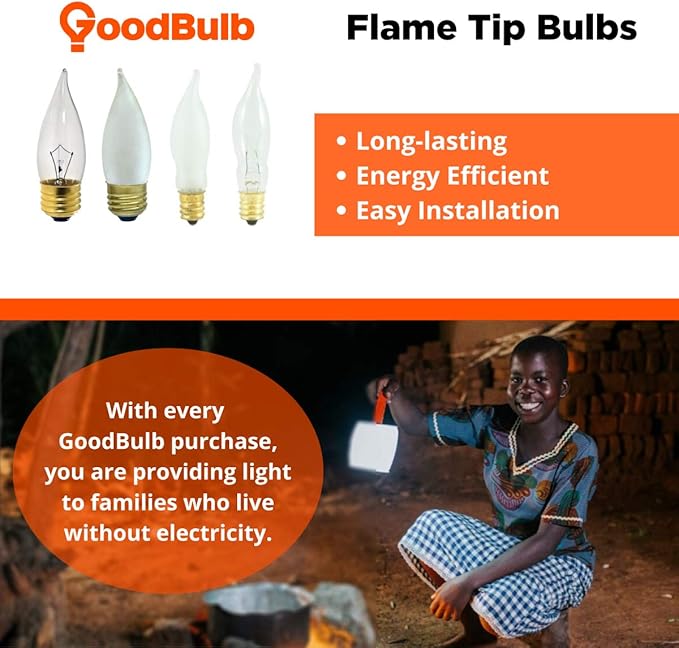 GoodBulb 7 Watt Flame Tip Candelabra Light Bulbs CA6 Frosted Finish E12 Base 2700K Soft White CFF Dimmable 7W 85 Lumens Decorative Chandelier Bulbs Incandescent 12 Pack
