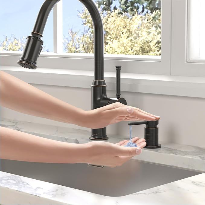 Lava Odoro Bronze Soap Dispenser for Kitchen Sink, Modern Brass Built in Countertop Pump Dispenser with 18 Oz Refillable Bottle, Kitchen Soap and Lotion Dispenser Spot-Free, Oil Rubbed Bronze, KSD-21