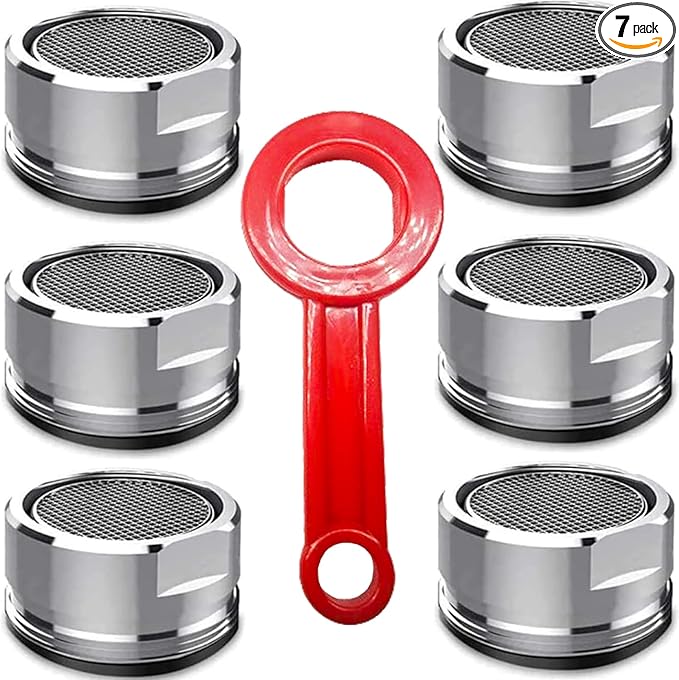 6PCS Faucet Aerator Bathroom Sink Standard Replacement Parts with Brass Shell 15/16 Inch 24mm External Thread Aerator Faucet Filter with Gasket and Wrench Suitable for Kitchen and Bathroom