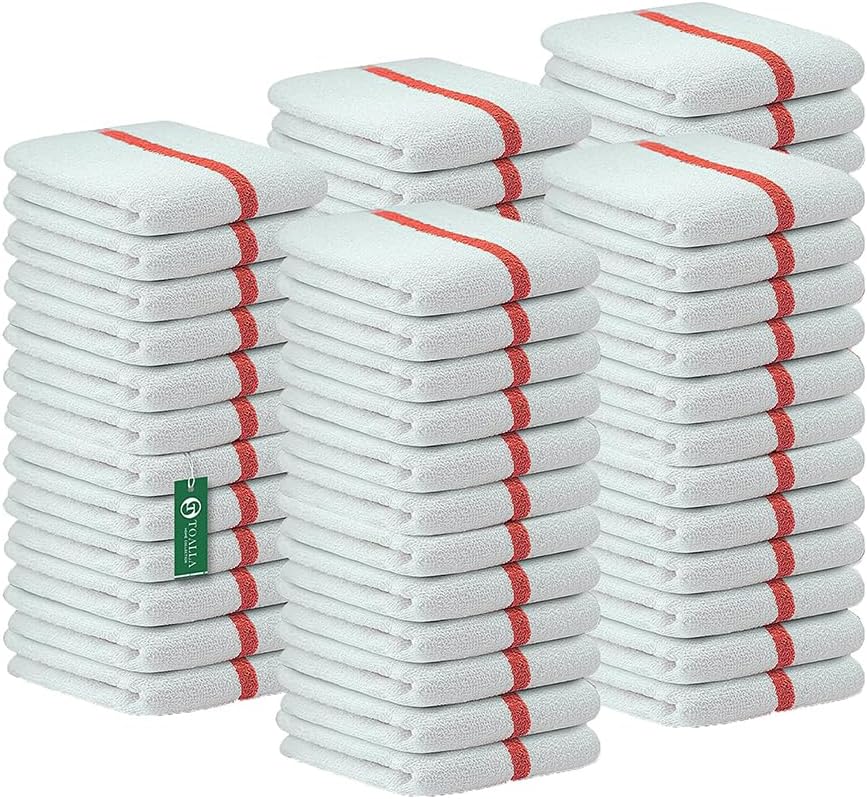 Bar Mop Red Stripe 10 lbs 16x19 Pack of 60, 100% Cotton Double Stitched Route Ready Absorbent Kitchen Towel Dish Towels and Dishcloths Towels Sets Washcloth Kitchen Towels