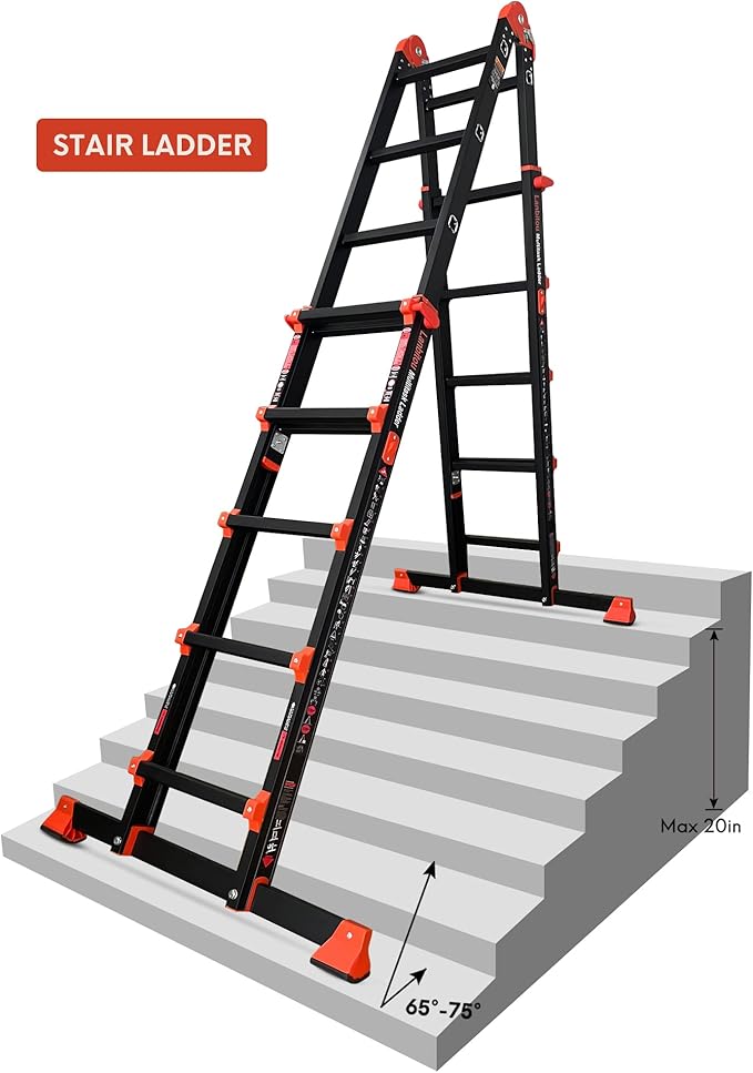 Ladder, A Frame 5 Step Ladder Extension, 17 Ft Anti-Slip Multi Position Ladder, Storage Folding Ladder, 330 lbs Security Load Telescoping Aluminum Ladders for Stairs Home Indoor Outdoor Roof