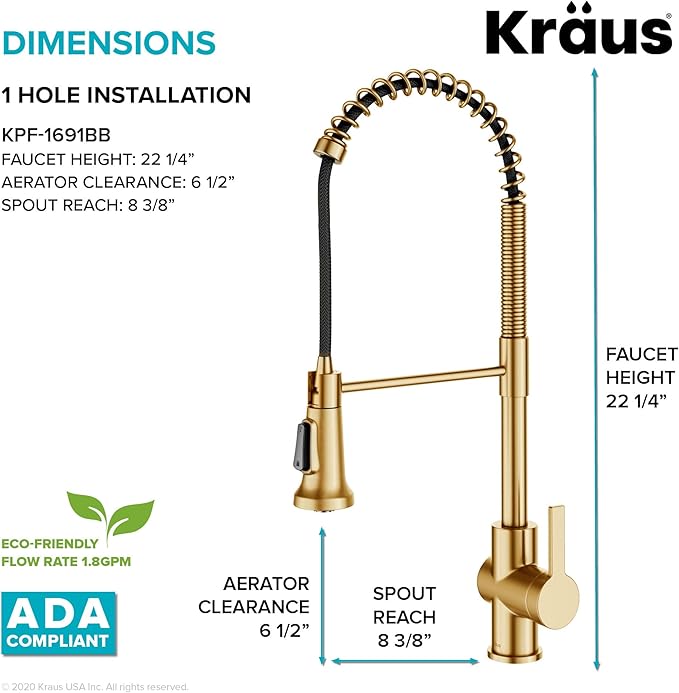 KRAUS Britt 2nd Gen Commercial Style Pull-Down Single Handle Kitchen Faucet in Brushed Brass, KPF-1691BB