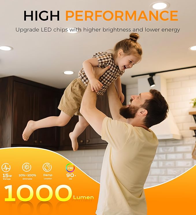 CLOUDY BAY 12 Pack 6 Inch 5CCT Ultra-Thin LED Recessed Ceiling Light with Junction Box,2700K/3000K/3500K/4000K/5000K Selectable,15W Dimmable, Canless Wafer Downlight, White,1000LM High Brightness