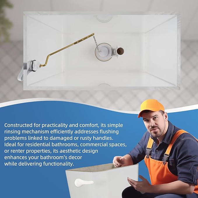 iFealClear Universal Metal Toilet Tank Flush Lever Replacement, Side/Angle Mount Toilet Handle Replacement Kit, Solid Brass Toilet Trip Lever Fits Most Toilets, Stainless Steel Chain, White