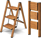 Taranta 3 Step Ladder,Aluminum Lightweight Folding 3 Step Stool with Anti-Slip Wide Pedal, 330lbs Capacity Step Ladder for Household,Kitchen,Office - Woodgrain