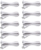 2 Prong Extension Cord, 10Pack Power Cord Extension 10 ft- Ultra Flexible & Lightweight, Safe for Home, Office, Dorm Use White Extension Cord