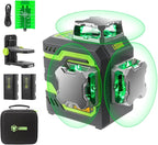 LasGoo LG-3D Laser Level Self Leveling 3x360°, 3D Green Beam Cross Line Laser for Construction and Picture Hanging, 2 Rechargeable Batteries (20 Hrs), Magnetic Liftable Stand Included, Green