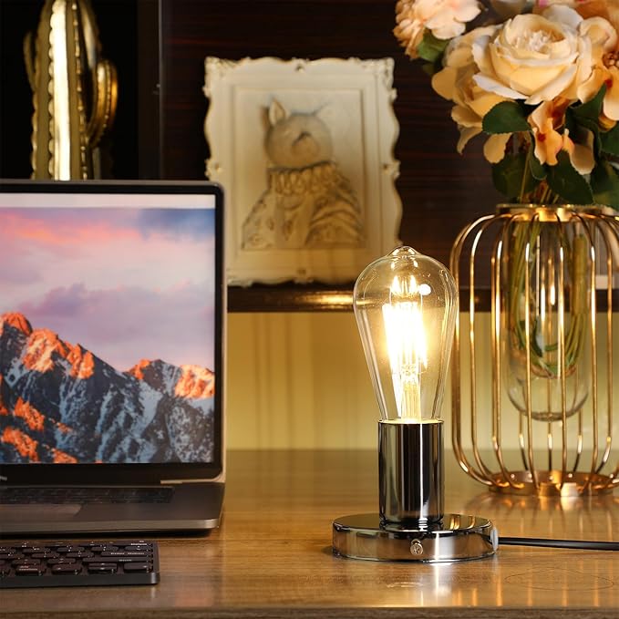 Tuanse 2 Pcs Polished Metal Desktop Lamp Base E26 E27 Screw Light Bulb Holder Sockets Night Light Base Lamp Replacement for Holding Bulb 6 Feet Cord on Off Switch Plug(Silver)