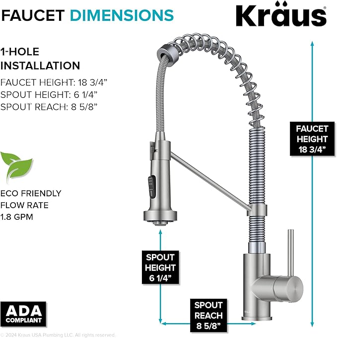 KRAUS Bolden 2-Function Single Handle Pull Down Kitchen Faucet, Commercial Style Stainless Steel/Chrome, KPF-1610SSCH
