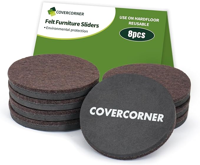 Felt Furniture Sliders for Hardwood Floors 8 PCS - 3 1/2 inch Furniture Moving Slider – Heavy Duty Felt Movers Sliders Chair Legs Floors Protectors (for Hardwood Floors) Brown