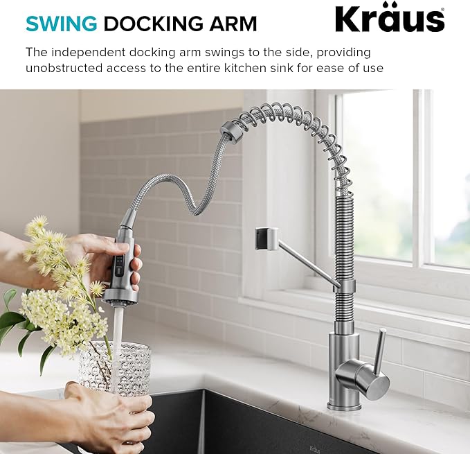 KRAUS Bolden 2-Function Single Handle Pull Down Kitchen Faucet, Commercial Style Stainless Steel/Chrome, KPF-1610SSCH
