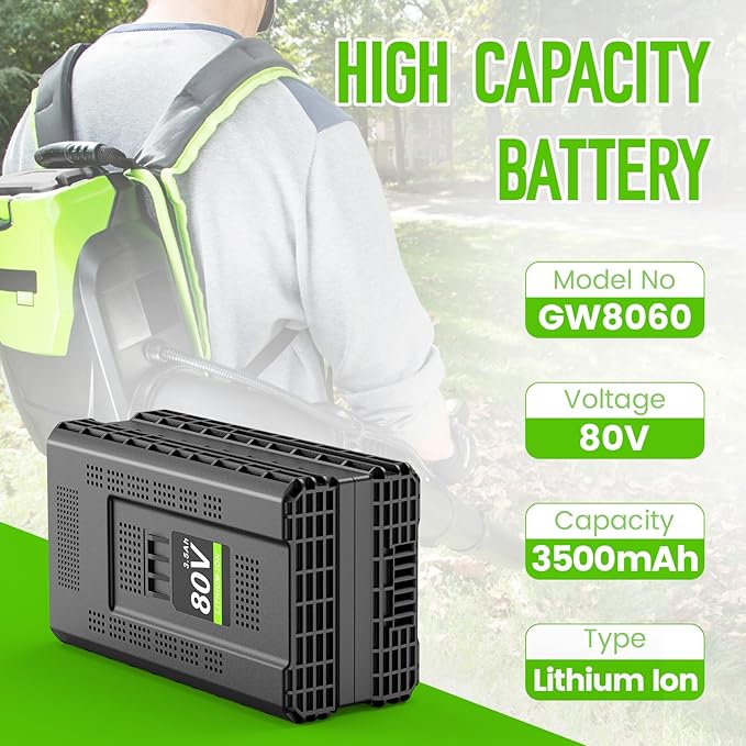 80V 3.5Ah Lithium Battery Replace for Greenworks 80V Battery GBA80400 GBA80250 GBA80200, 3500mAh High Capacity, Fit for Greenworks 80 Volt Power Tools PW80L420 TL80L00 LMB407 PS80L00