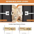 Probrico Polished Chrome Privacy Door Handle Lockset Heavy Duty Square Interior Door Lever for Bedroom or Bathroom Reversible Keyless Handleset Door Knob Slim Handed Levers, 2 Pack