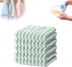 Coral Fleece Striped Rag Cleaning Dish Cloth, Reusable and Washable Microfiber Cleaning Rag, Absorbent Streak Free Lint Free Rags, Kitchen Clean Towels for Scrubs Dishes, Sinks Cleans (Green, 3PCS)