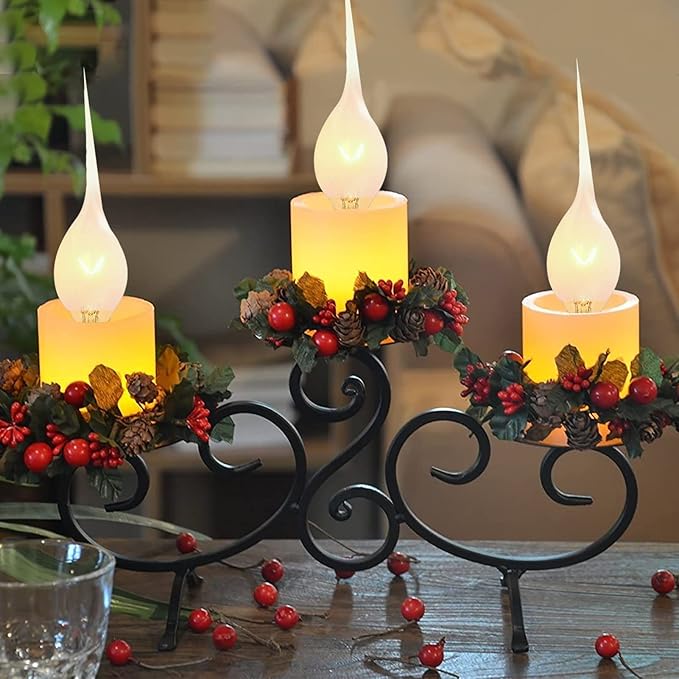 Silicone Dipped Candle Light Bulbs, 5 Watt Night Light Bulbs, C7/E12 Candelabra Base Bulbs, Clear Country Style Candle Light Bulbs for Christmas Chandelier Electric Window Candle, 120 Volt- 12 Pack