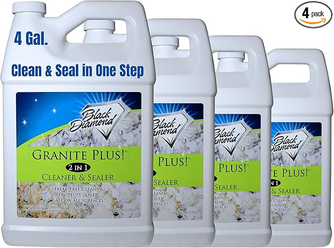 Black Diamond Stoneworks GRANITE PLUS! 2 in 1 Cleaner & Sealer for Granite, Marble, Travertine, Limestone, Ready to Use! (4-Gallons)