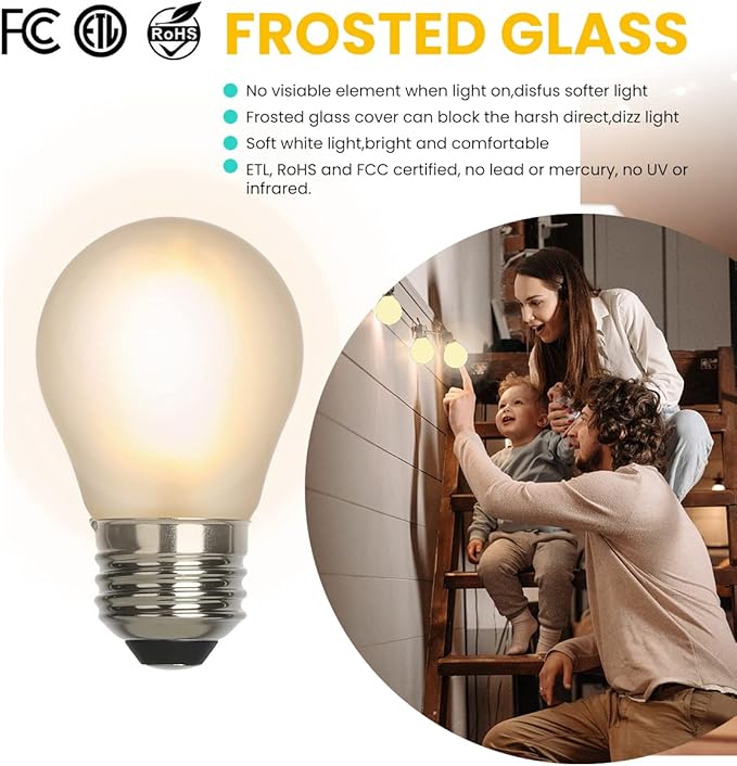 Vintage LED Edison Short Small Light Bulb 40W Dimmable E26 Globe 2700K Soft white Frosted 40 Watt Warm Standard Medium Base G45 Bulbs Ideal for Ceiling Fan,Vanity Light,Table Lamp Create Cozy Ambiance