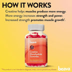 Creatine Monohydrate Gummies - 30 Servings - Vegan Creatine Chews for Muscle Growth, Muscle Recovery, Workout Recovery, Anaerobic Endurance - No Loading Phase - No Bloating - Strawberry - Low Sugar