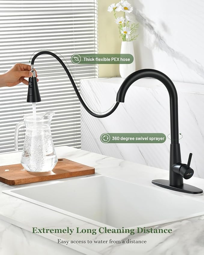 APPASO Touchless Kitchen Faucet Black, Side Motion Sensor Activated Hands-Free Kitchen Faucet with Pull Down Sprayer, Smart One-Handle Pulldown Kitchen Sink Faucet, Matte Black