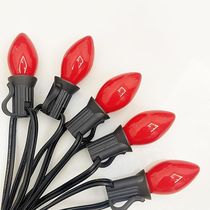 SUNSGNE C7 Red Christmas Replacement Night Light Bulbs, 5 Watt E12 Candelabra Base Bulbs - Great for Small Night Lights, Decorative Lights, Christmas Outdoor String Lights, Pack of 25