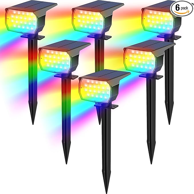 Solar Color Changing Spot Lights Outdoor Waterproof Colored RGB Solar Powered Landscape Lights for Yard 7 Lighting Modes Multicolor Solar Spotlights for Pathway Garden Outside (6 Pack)