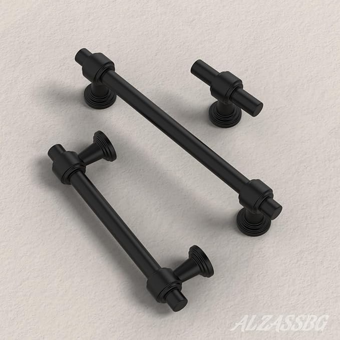 Alzassbg 10 Pack Matt Black Cabinet Knobs, 1.9 Inch(49mm) Cabinet Handles Kitchen Hardware Straight Bar for Cabinets and Drawer AL3505MB