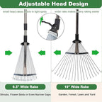 Leaf Collector Garden Rake Set - Adjustable 18 Tines Leaf Rakes & Leaf Picker Upper & 72 Gallon Lawn Waste Bag, Heavy Duty Collect Rake, Hand Leaf Scoop, Brown Paper Dumpster, Yard Gardening Tool