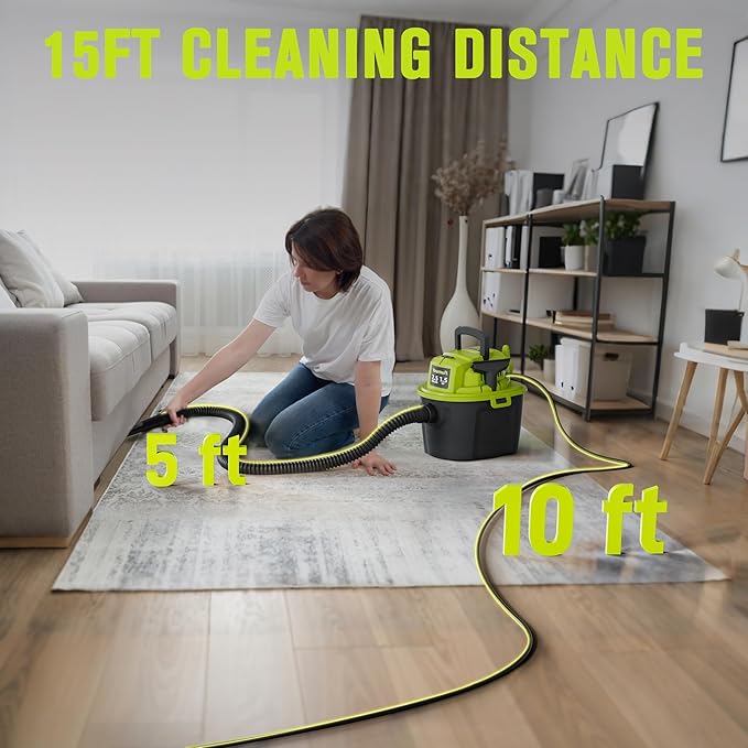 2.5 Gallon Small Shop Vac, 1.5 Peak HP Mini Shop Vac with Blowing Function, 15Ft of Cleaning Reach, 3 in 1 Shop Vacuum Wet and Dry for Floor/Car/Garage