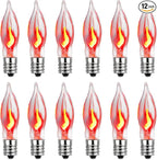 Christmas Flicker Flame Light Bulbs, 12 Pack Crystal Clear Flickering Light Bulbs, 1 Watt C7/E12 Candelabra Replacement Bulb for Electric Candle Chandelier String Lights Halloween Christmas Decoration