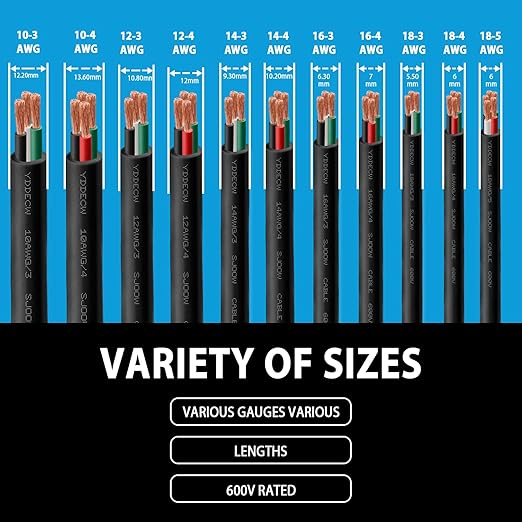 150ft 18/4 18 AWG Portable Power Cable (4 Conductor) - SOOW 600V 18 Gauge Electric Wire for Motor Leads, Portable Lights, Battery Chargers and Machinery - 4 Conductor - 150 Feet Electrical Cord