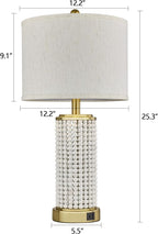 Wood Beaded Table Lamp Set of 2 for Living Room Bedroom Touch Control 3-Way Dimmable 24.5" Farmhouse Table Lamps Rustic Nightstand Bedside Lamps(2 Bulbs Included)