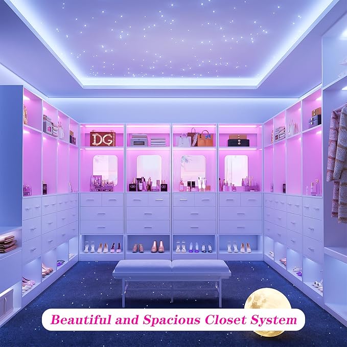 Unikito 100 Inch Closet System with Drawers, 8FT Wood Closets Organizer with Mirror Design, Freestanding Heavy Duty Walk in Closet Tower for Bedroom, Max Load 2000 LBS, Easy Assembly, White