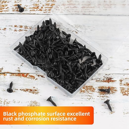 Wood Screws, 163 PCS #6 x 1/2" Flat Head Phillips Black Wood Screws, Premium Self-Tapping Electrophoresis Coated, Ideal for Indoor Furniture & Woodworking