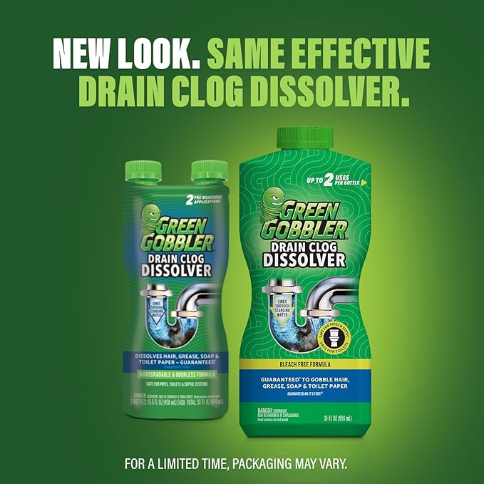 Green Gobbler Liquid Hair Drain Clog Remover & Cleaner, For Toilets, Sinks, Tubs - Septic Safe (6)