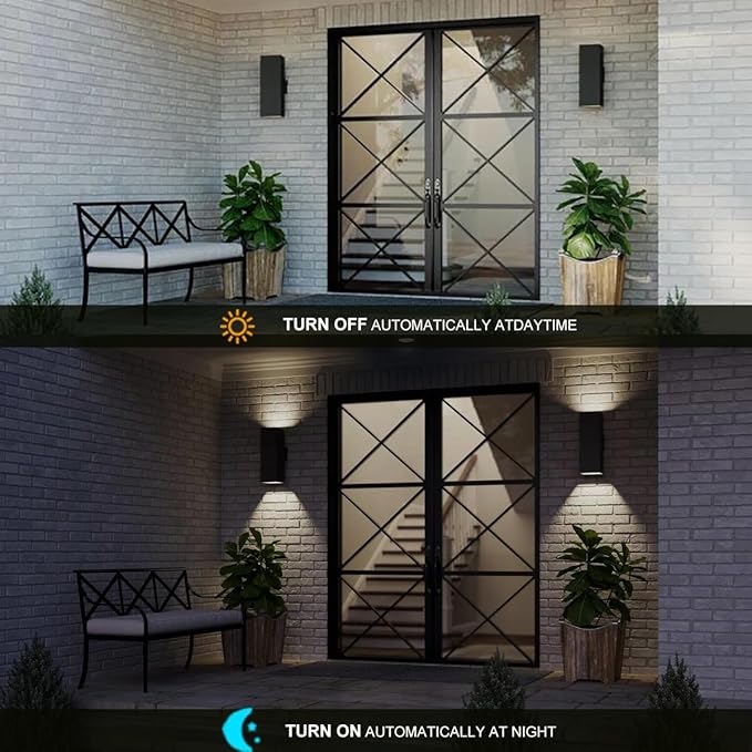 Dawn to Dusk Outdoor Light Fixtures Wall Mount 2 Pack, LED Modern Up Down Lighting Outdoor Wall Sconce Lights 2700k, 13" Black Outside exterior lights for House Porch Garage,IP65,UL Listed (Black)