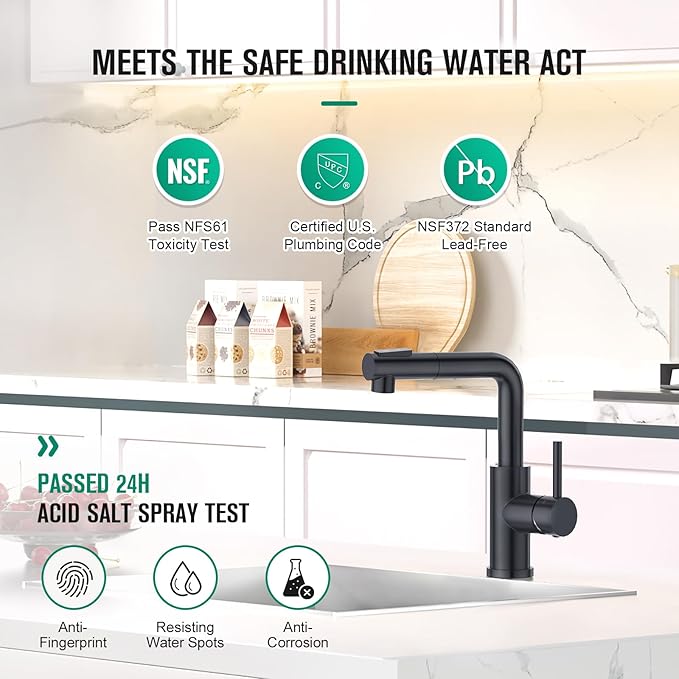 CREA Black Kitchen Faucet with Pull Down Sprayer - Bar Sink Faucets Single Hole/Handle - Modern Stainless Steel Small Kitchen Faucet for Mini Sink RV Outdoor Utility Laundry Faucet