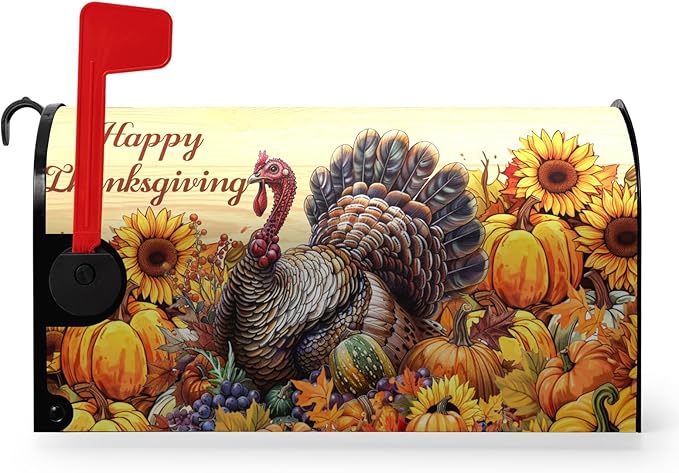 Happy Thanksgiving Turkey Mailbox Covers Magnetic Large Size 25.5 x 21 Inch Fall Sunflower Pumpkin Mailbox Cover Thanksgiving Letter Box Post Wraps Outdoor Decorations for Garden Yard