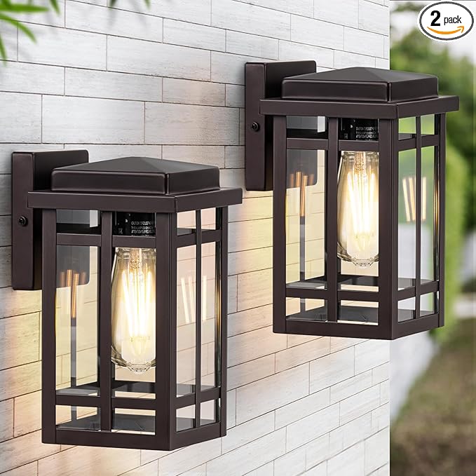 9.76'' Outdoor Wall Light Fixtures 2 Packs, Waterproof Porch Lights Lanterns, Exterior Modern Brown Wall Mount Lighting, Anti-Rust E26 Outside Scones for House Front Door Garage Patio, 2 Pack