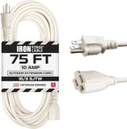 Iron Forge Cable Weatherproof 75 Ft Outdoor Extension Cord - 16/3 SJTW Heavy Duty Beige Extension Cord 3 Prong - 10 Amp Exterior Power Cable