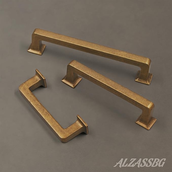 Alzassbg 10 Pack Antique Brass Cabinet Pulls, 5 Inch(128mm) Hole Centers Cabinet Handles Square Kitchen Hardware for Cabinets AL3046AE